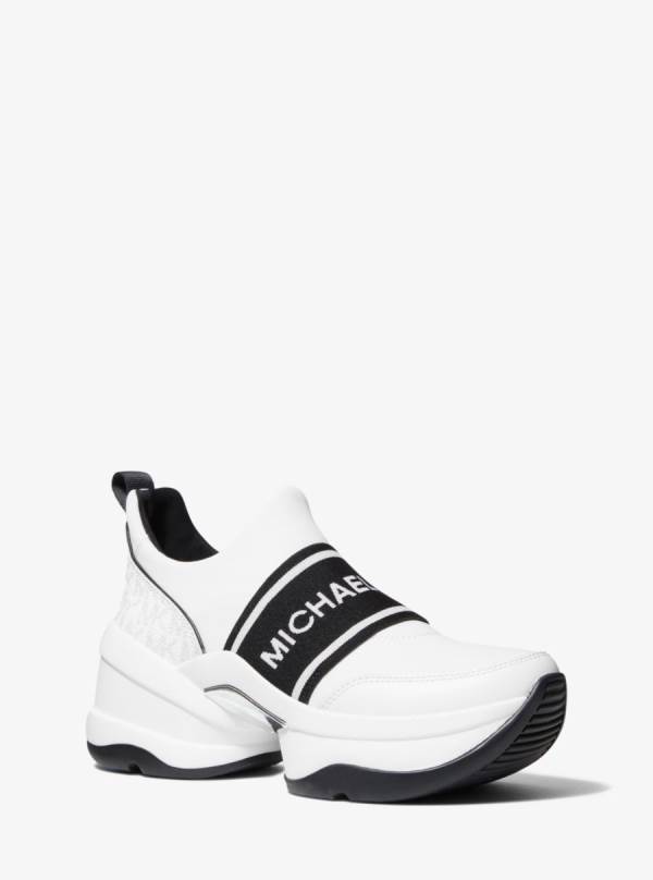 Damske Tenisky Michael Kors Olympia Logo Tape Scuba Slip-On Biele - Topanky Michael Kors Nejlevnejsi | XZFKL-0497